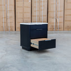 The Province Three Drawer Bedside - Black & White Jazz Top available to purchase from Warehouse Furniture Clearance at our next sale event.