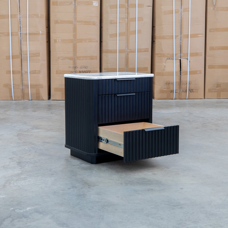 Province Three Drawer Bedside - Black & White Jazz Top