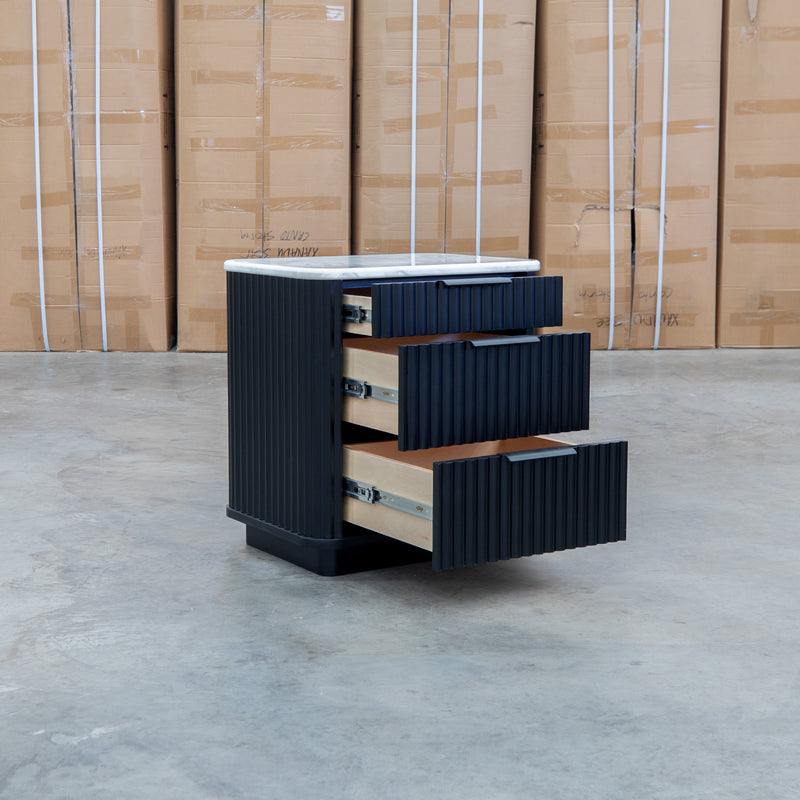 Province Three Drawer Bedside - Black & White Jazz Top