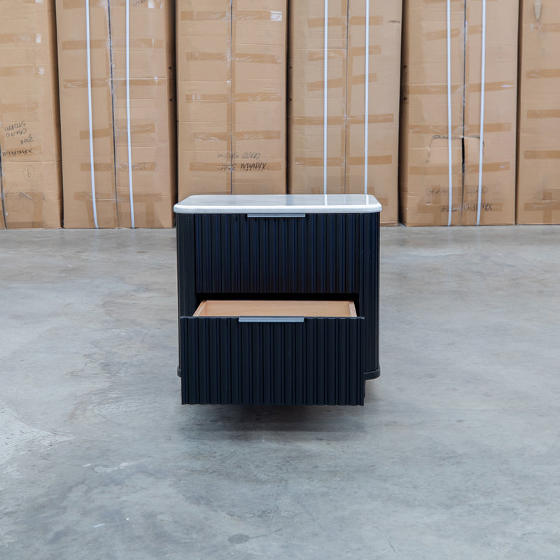 Province Two Drawer Bedside - Black & White Jazz Top