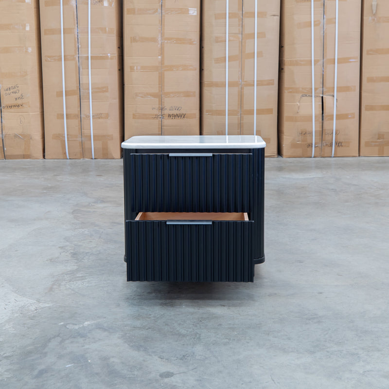 Province Two Drawer Bedside - Black & White Jazz Top
