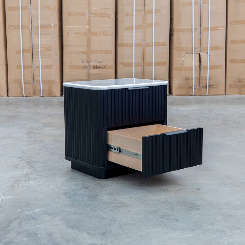 Province Two Drawer Bedside - Black & White Jazz Top