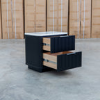 The Province Two Drawer Bedside - Black & White Jazz Top available to purchase from Warehouse Furniture Clearance at our next sale event.