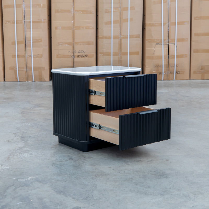 Province Two Drawer Bedside - Black & White Jazz Top