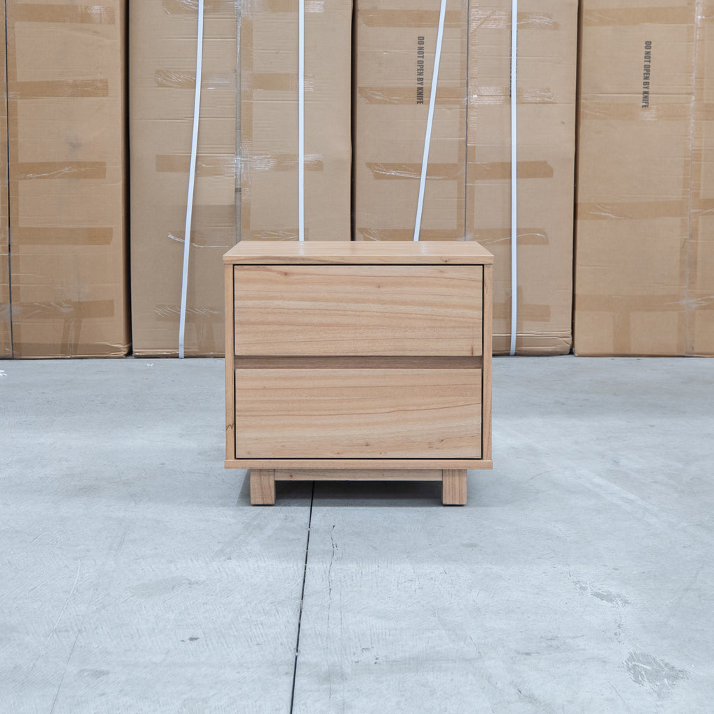 The Mandalay Mountain Ash 2 Drawer Bedside available to purchase from Warehouse Furniture Clearance at our next sale event.