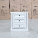 The Hampton 3 Drawer Bedside available to purchase from Warehouse Furniture Clearance at our next sale event.