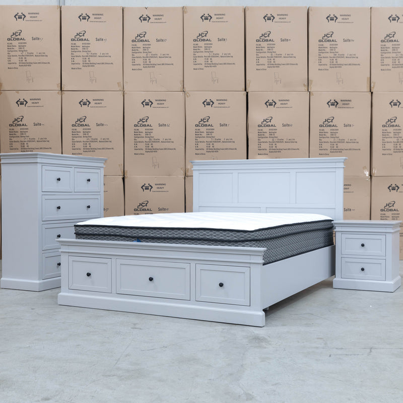 The Bexley 5 Drawer Hardwood Tallboy - Dove Grey available to purchase from Warehouse Furniture Clearance at our next sale event.