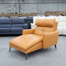 The Samar Chaise Single Lounge Chair - Orange Leather - Floor Stock As Is available to purchase from Warehouse Furniture Clearance at our next sale event.