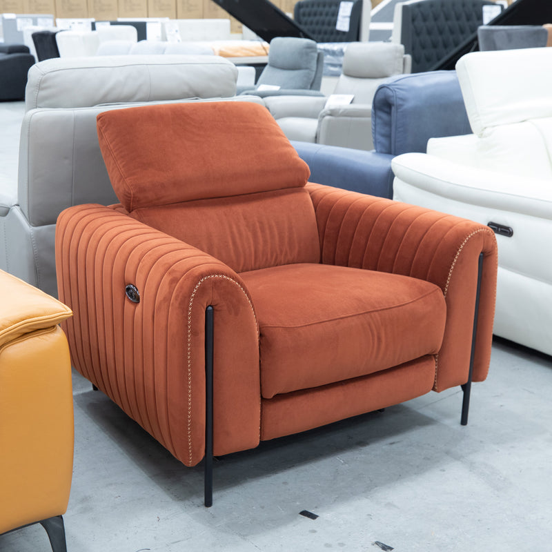 The Miabella Electric Armchair - Burnt Orange Velvet - Floor Stock As Is available to purchase from Warehouse Furniture Clearance at our next sale event.