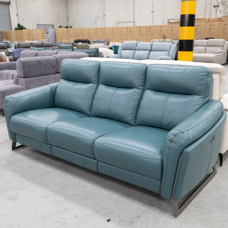 The Oahu 3 Seat Electric Sofa - Green Leather - Floor Stock As Is available to purchase from Warehouse Furniture Clearance at our next sale event.