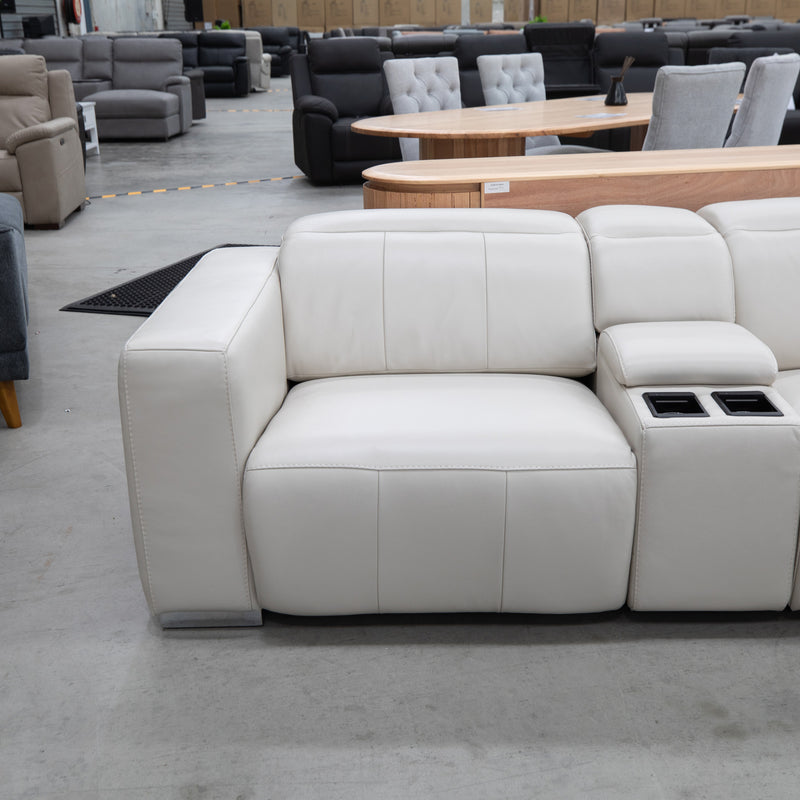 The Elodie Electric Modular Corner Lounge - Stone Leather - Floor Stock As Is available to purchase from Warehouse Furniture Clearance at our next sale event.