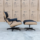 The Eames Replica Leather Chair and Ottoman - Black Leather available to purchase from Warehouse Furniture Clearance at our next sale event.