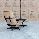 The Eames Replica Leather Chair and Ottoman - Black Leather available to purchase from Warehouse Furniture Clearance at our next sale event.