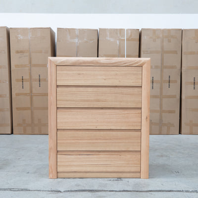 Noah 5 Drawer Hardwood Tallboy - Natural - Warehouse Furniture Clearance