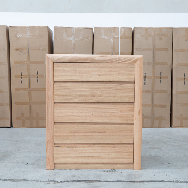 Noah 5 Drawer Hardwood Tallboy - Natural - Warehouse Furniture Clearance