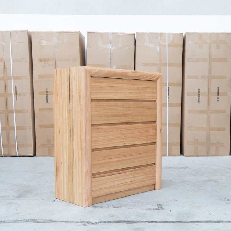 Noah 5 Drawer Hardwood Tallboy - Natural - Warehouse Furniture Clearance