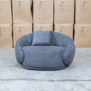 The Noosa Curved Fabric Armchair - Dark Grey available to purchase from Warehouse Furniture Clearance at our next sale event.