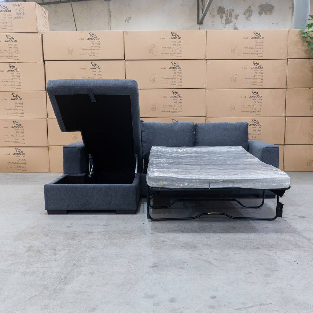 The Oakland Sofa Bed with LHF Storage Chaise - Charcoal available to purchase from Warehouse Furniture Clearance at our next sale event.