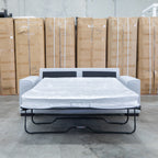 The Oakland Two Seater Metal Action Sofa Bed - Silver available to purchase from Warehouse Furniture Clearance at our next sale event.
