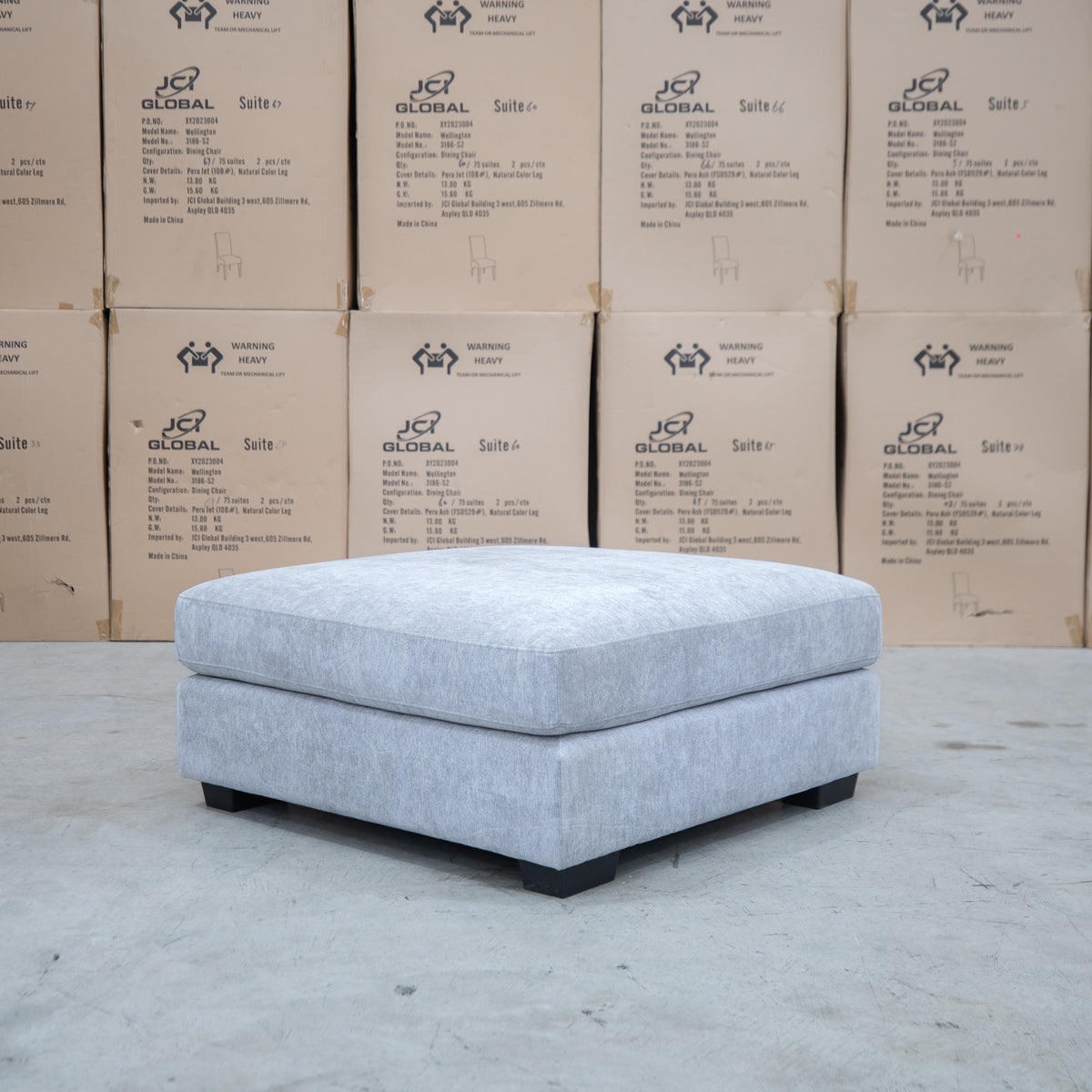 The Oakville Fabric Ottoman - Smoke available to purchase from Warehouse Furniture Clearance at our next sale event.