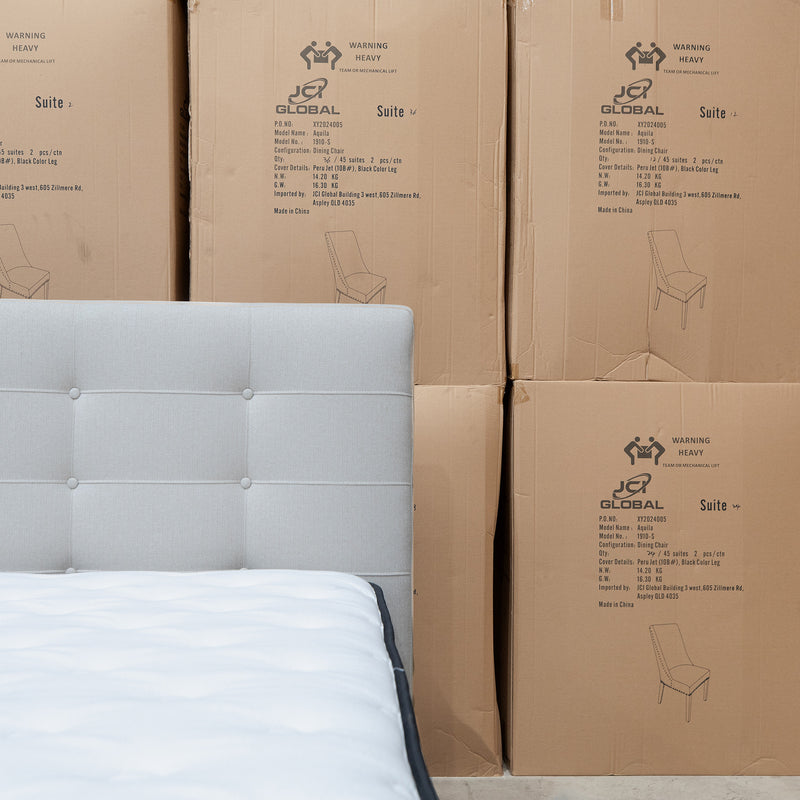 The Bailey Queen Upholstered Bed - Wheat - In Store Purchase Only available to purchase from Warehouse Furniture Clearance at our next sale event.