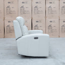 The Olsen Dual-Motor Two Seat Recliner Suite - Beige Leather available to purchase from Warehouse Furniture Clearance at our next sale event.