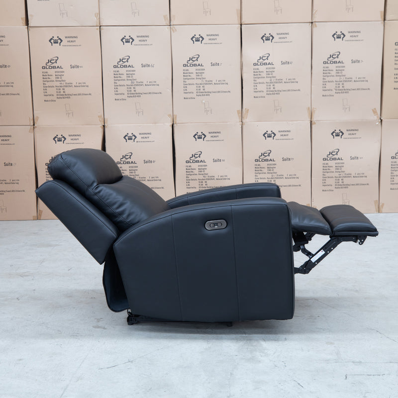 The Olsen Dual-Motor Recliner - Black Leather available to purchase from Warehouse Furniture Clearance at our next sale event.