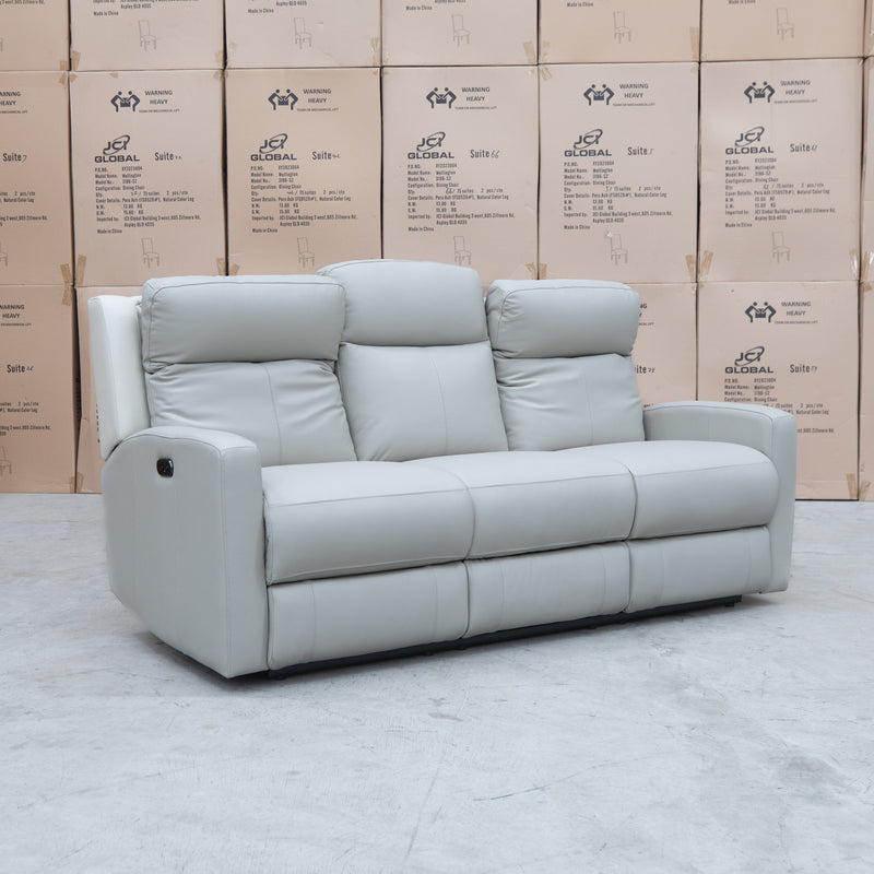 The Olsen Dual-Motor 3 Seat Recliner Suite - Beige Leather available to purchase from Warehouse Furniture Clearance at our next sale event.