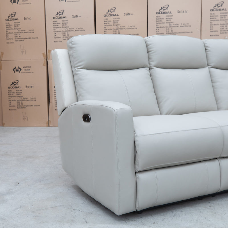 The Olsen Dual-Motor 3 Seat Recliner Suite - Beige Leather available to purchase from Warehouse Furniture Clearance at our next sale event.