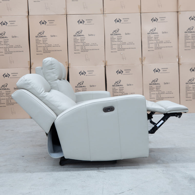 The Olsen Dual-Motor 3 Seat Recliner Suite - Beige Leather available to purchase from Warehouse Furniture Clearance at our next sale event.