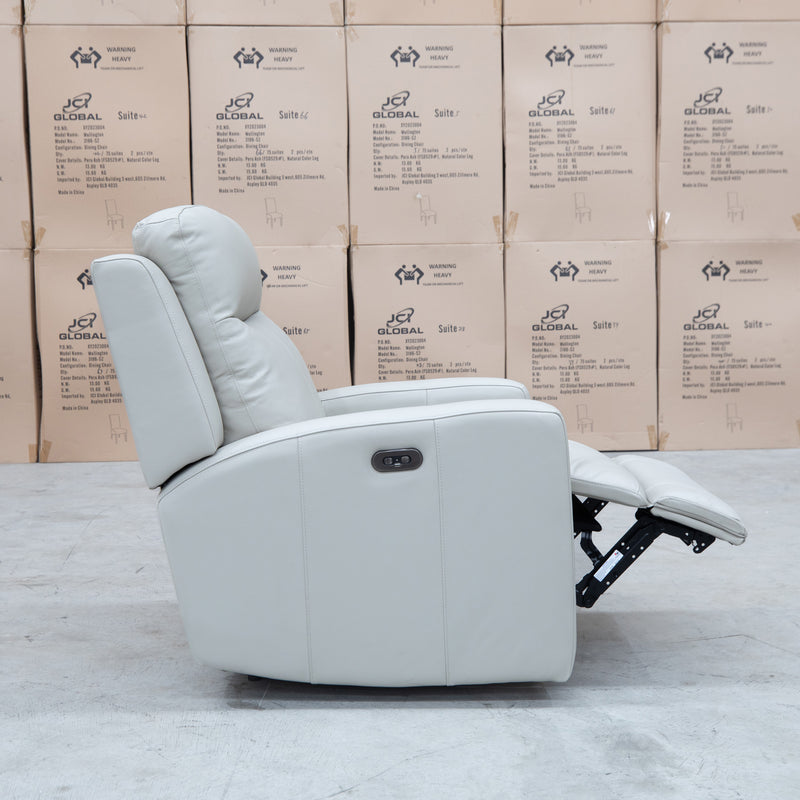 The Olsen Dual-Motor Recliner - Beige Leather available to purchase from Warehouse Furniture Clearance at our next sale event.