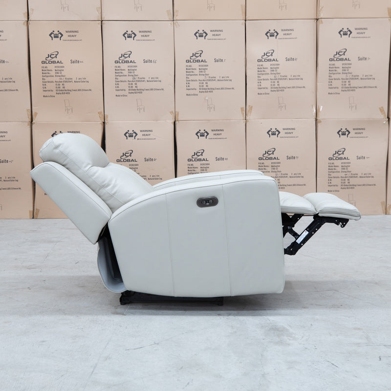 The Olsen Dual-Motor Recliner - Beige Leather available to purchase from Warehouse Furniture Clearance at our next sale event.