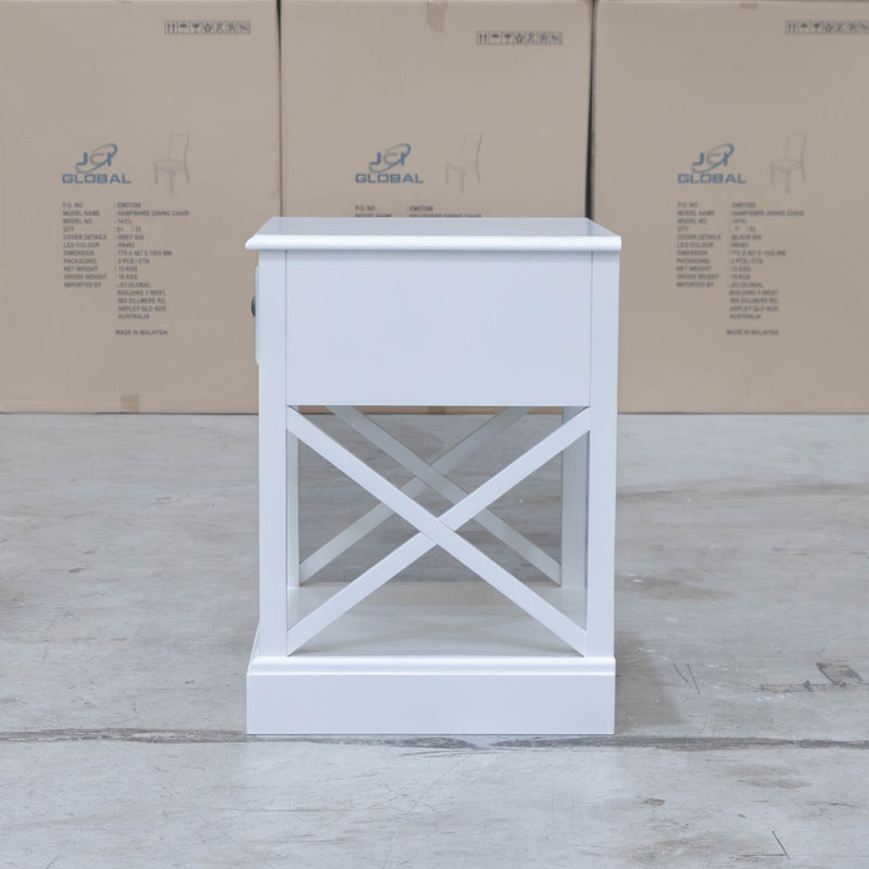 The Hampton 1 Drawer Bedside - Style 3 available to purchase from Warehouse Furniture Clearance at our next sale event.