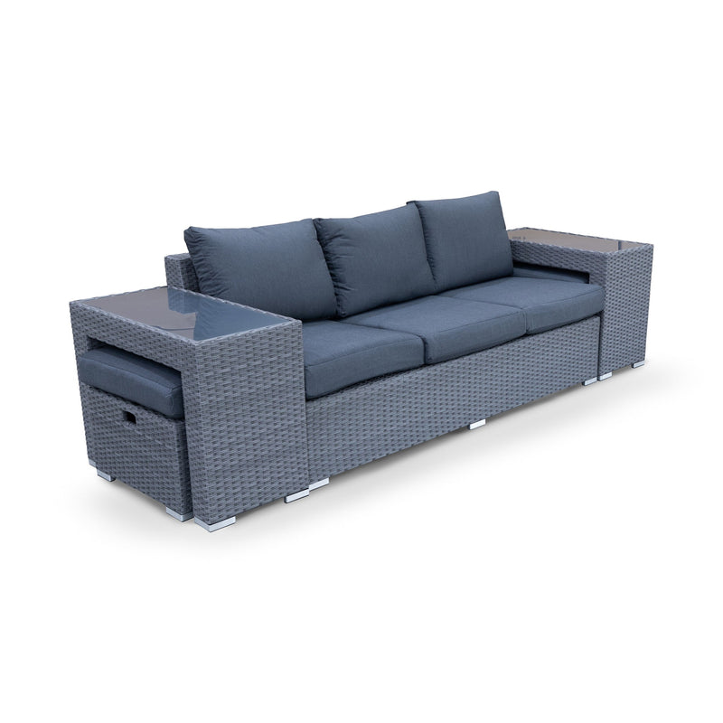 The Polo 5 Piece Outdoor Wicker Modular Suite available to purchase from Warehouse Furniture Clearance at our next sale event.