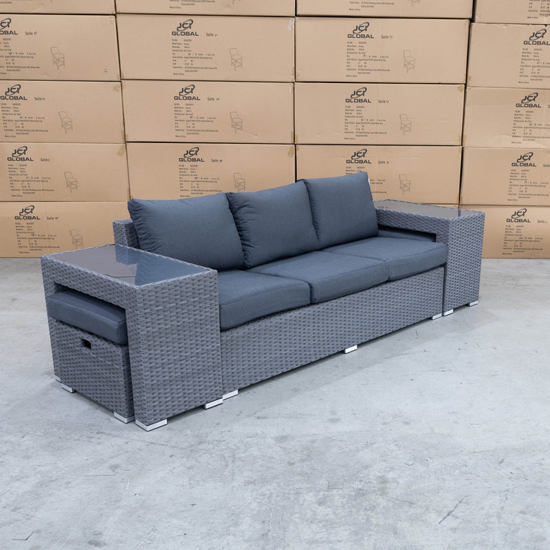 The Polo 5 Piece Outdoor Wicker Modular Suite available to purchase from Warehouse Furniture Clearance at our next sale event.