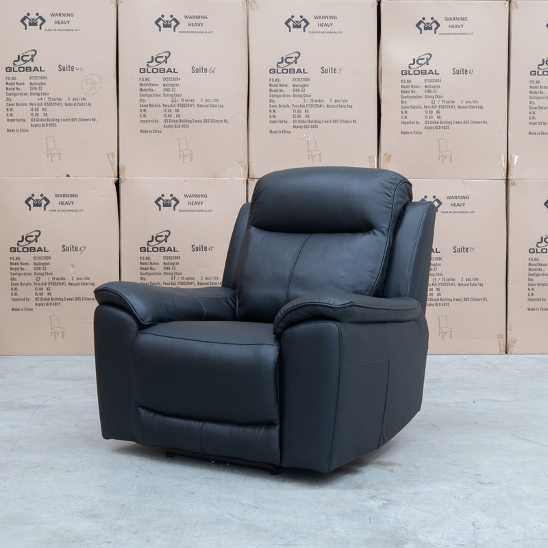 The Panama Triple Motor Electric Single Recliner - Black Leather available to purchase from Warehouse Furniture Clearance at our next sale event.