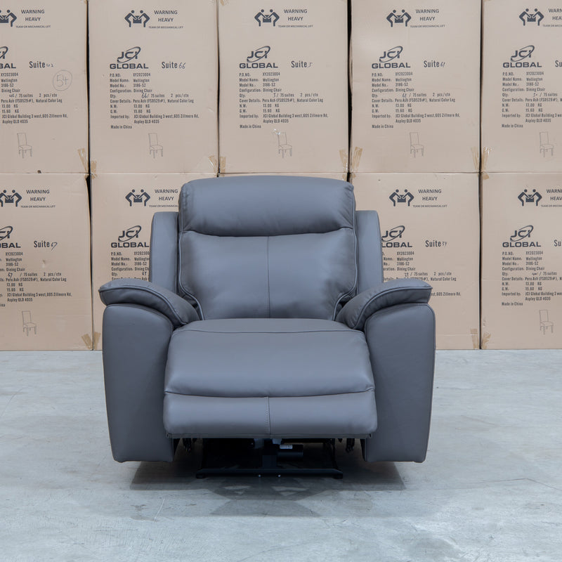 The Panama Triple Motor Electric Single Recliner - Storm Leather available to purchase from Warehouse Furniture Clearance at our next sale event.