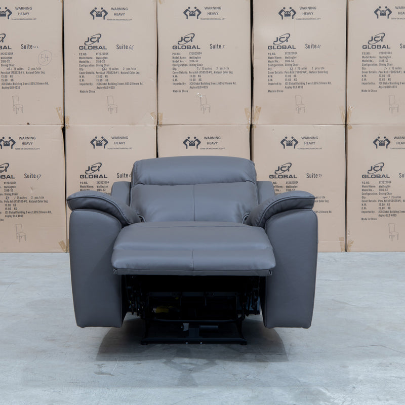 The Panama Triple Motor Electric Single Recliner - Storm Leather available to purchase from Warehouse Furniture Clearance at our next sale event.