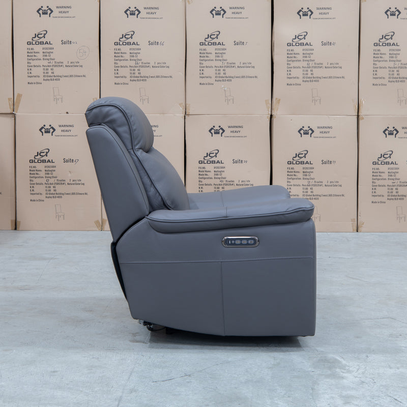 The Panama Triple Motor Electric Single Recliner - Storm Leather available to purchase from Warehouse Furniture Clearance at our next sale event.