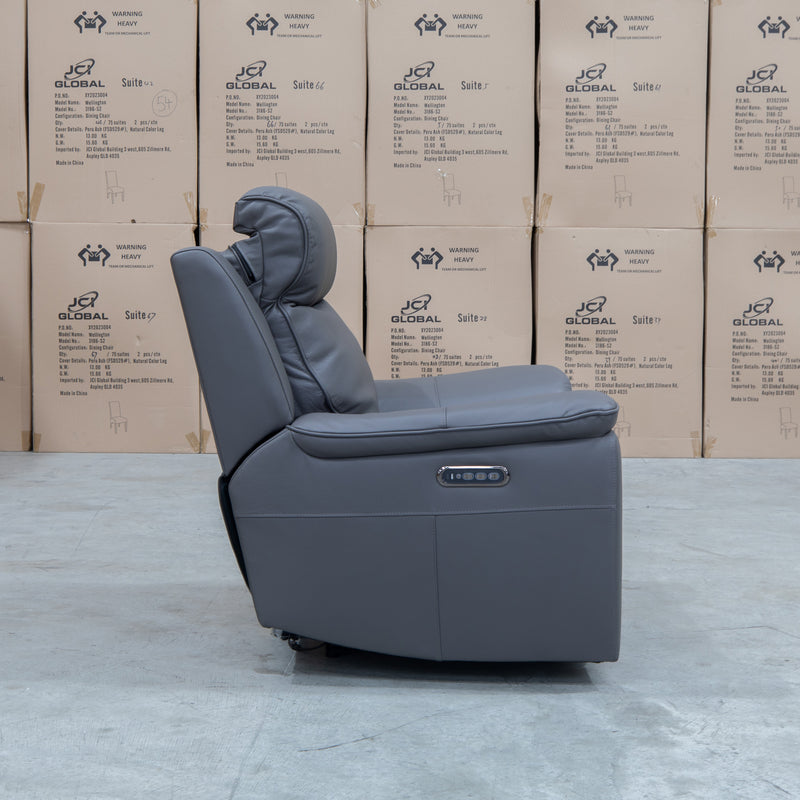 The Panama Triple Motor Electric Single Recliner - Storm Leather available to purchase from Warehouse Furniture Clearance at our next sale event.