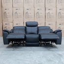 The Panama Three Seater Triple Motor Electric Recliner Lounge - Black Leather available to purchase from Warehouse Furniture Clearance at our next sale event.