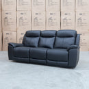 The Panama Three Seater Triple Motor Electric Recliner Lounge - Black Leather available to purchase from Warehouse Furniture Clearance at our next sale event.