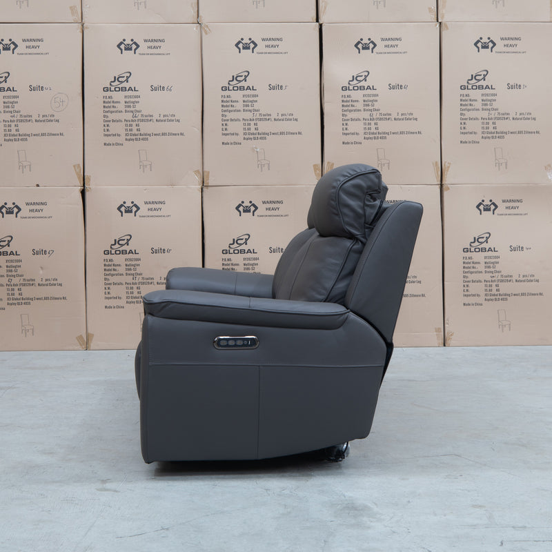 The Panama Three Seater Triple Motor Electric Recliner Lounge - Storm Leather available to purchase from Warehouse Furniture Clearance at our next sale event.