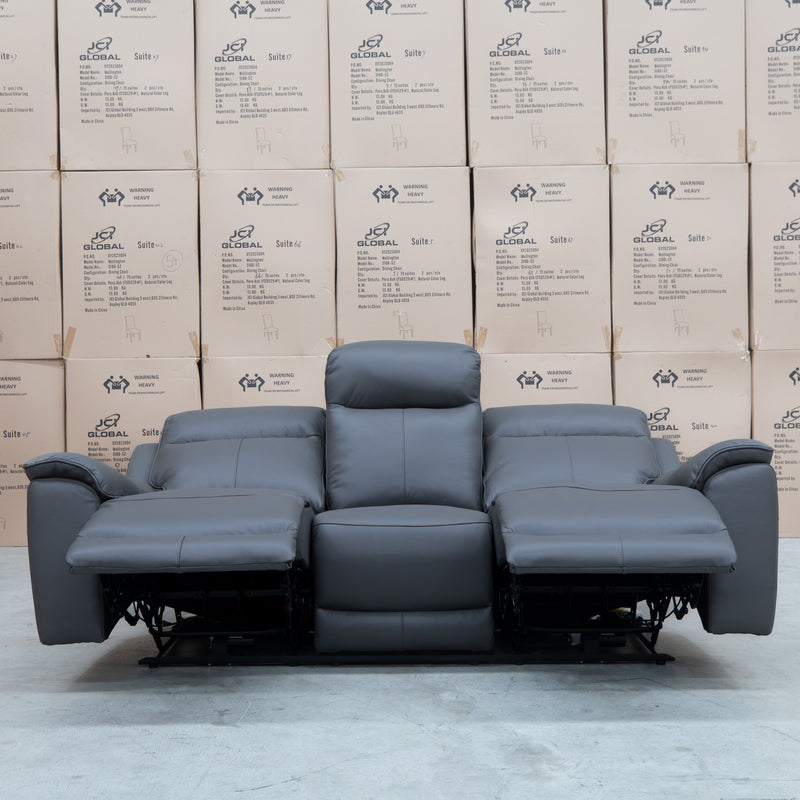 The Panama Three Seater Triple Motor Electric Recliner Lounge - Storm Leather available to purchase from Warehouse Furniture Clearance at our next sale event.