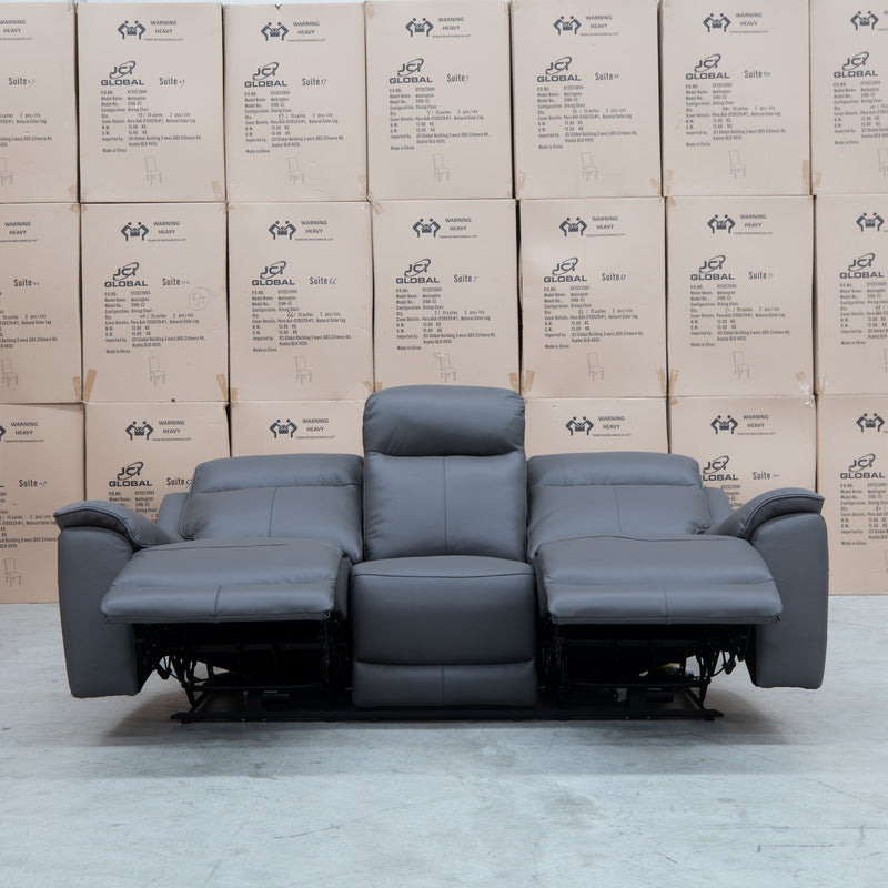 The Panama Three Seater Triple Motor Electric Recliner Lounge - Storm Leather available to purchase from Warehouse Furniture Clearance at our next sale event.