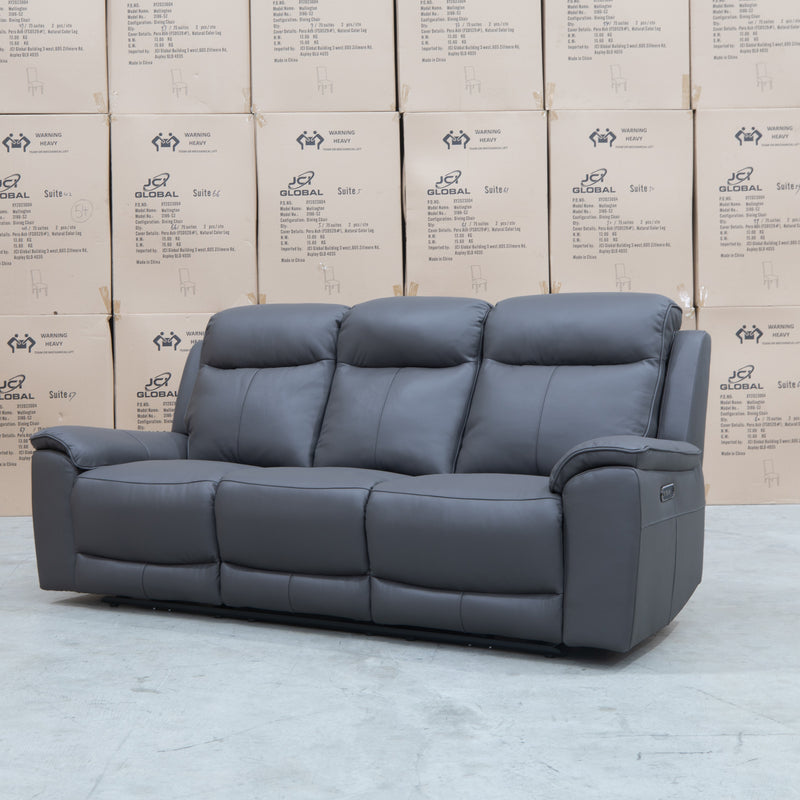 The Panama Three Seater Triple Motor Electric Recliner Lounge - Storm Leather available to purchase from Warehouse Furniture Clearance at our next sale event.