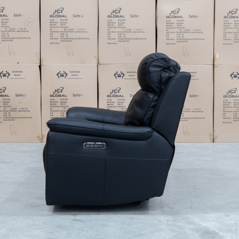 The Panama Two Seater Triple Motor Electric Recliner Lounge - Black Leather available to purchase from Warehouse Furniture Clearance at our next sale event.