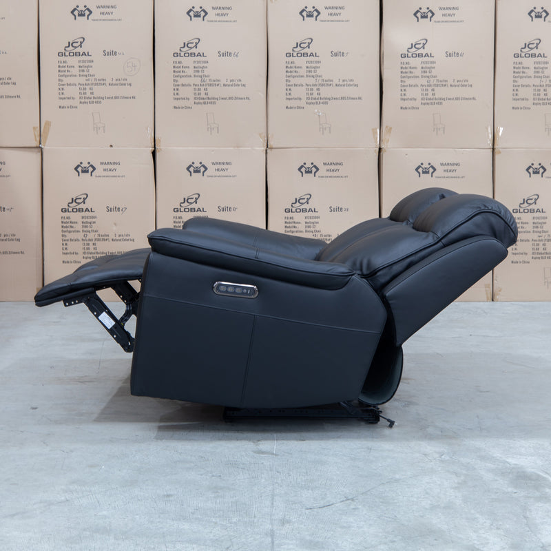 The Panama Two Seater Triple Motor Electric Recliner Lounge - Black Leather available to purchase from Warehouse Furniture Clearance at our next sale event.