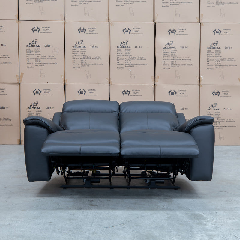 The Panama Two Seater Triple Motor Electric Recliner Lounge - Black Leather available to purchase from Warehouse Furniture Clearance at our next sale event.