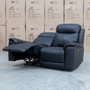 The Panama Two Seater Triple Motor Electric Recliner Lounge - Black Leather available to purchase from Warehouse Furniture Clearance at our next sale event.